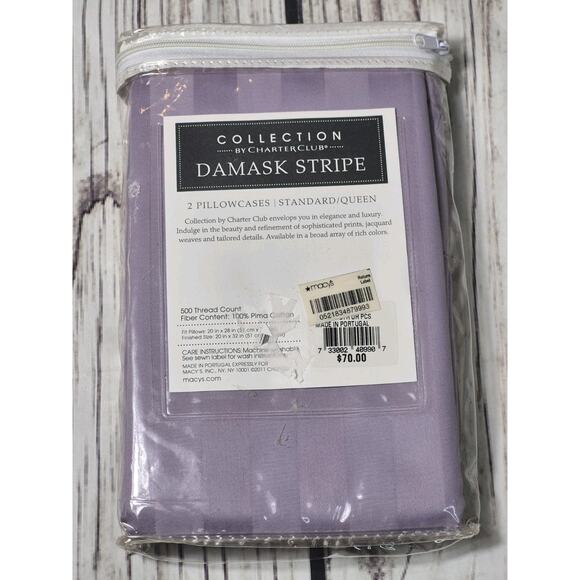 Collection By Charter Club Damask Stripe 2 Pillowcases Standard/Queen 500 Thread - Picture 3 of 4